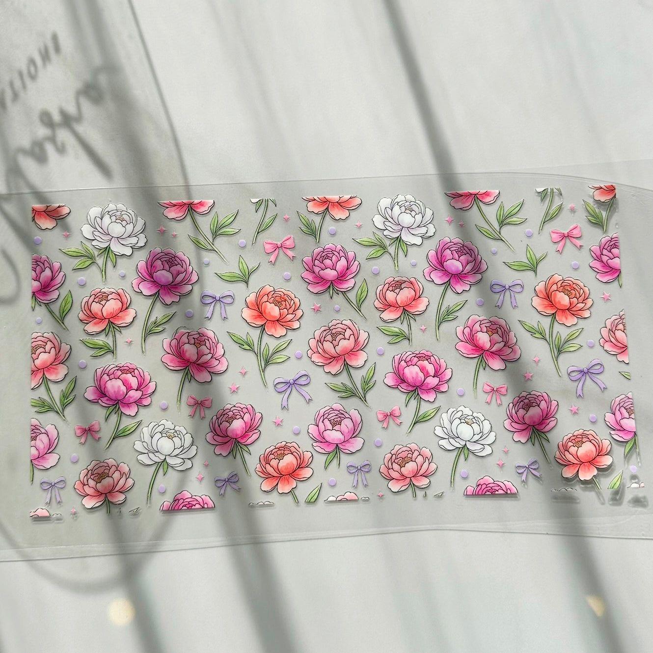 Peony Garden 16oz UV DTF Cup Wrap · 250 × 140 mm