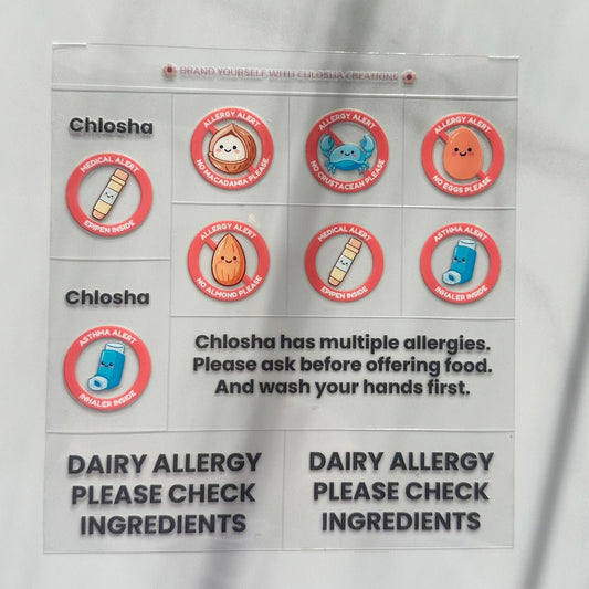 A1 Allergy Pack A - Red pop Allergy Albert custom name labels for kids bottles lunchbox waterproof NZ - Chlosha creations