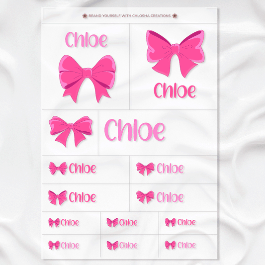 Bow Personalised Icon + Name Label Pack – 12 Labels