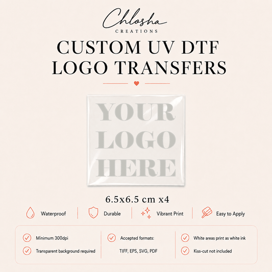 Custom UV DTF Logo Stickers — 6.5x6.5cm custom name labels for kids bottles lunchbox waterproof NZ - Chlosha creations