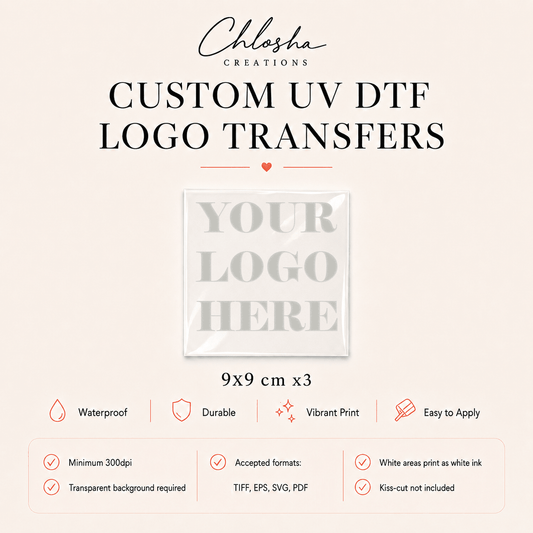 Custom UV DTF Logo Stickers — 9x9cm custom name labels for kids bottles lunchbox waterproof NZ - Chlosha creations