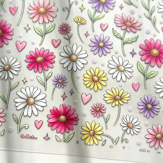 Daisy Garden 16oz UV DTF Cup Wrap · 250 × 140 mm custom name labels for kids bottles lunchbox waterproof NZ - Chlosha creations