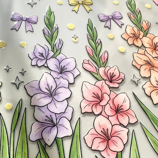 Pastel Gladiolus 16oz UV DTF Cup Wrap · 250 × 140 mm custom name labels for kids bottles lunchbox waterproof NZ - Chlosha creations