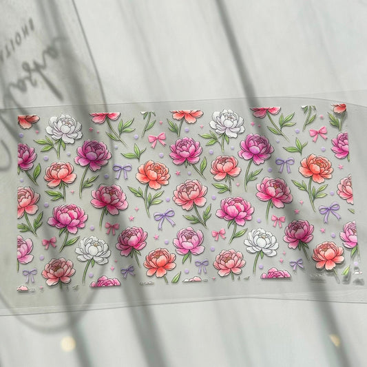 Pastel Poppy Garden 16oz UV DTF Cup Wrap · 250 × 140 mm custom name labels for kids bottles lunchbox waterproof NZ - Chlosha creations