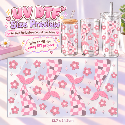 Flutter Check Mermaid – DIY UV DTF Cup & Tumbler Wrap – 12.7 × 24.7 cm