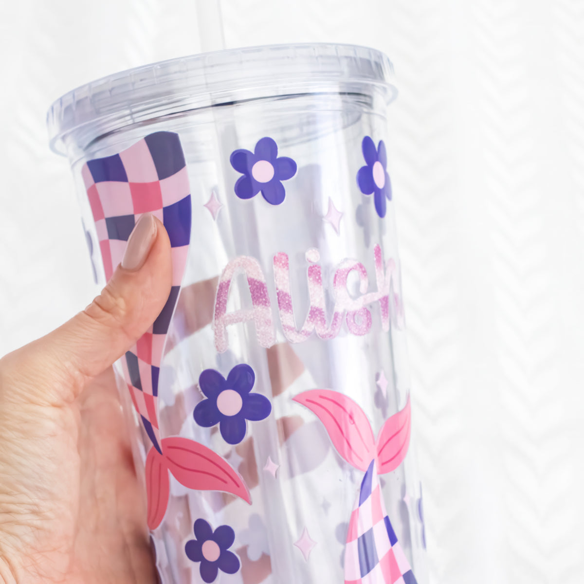 Flutter Check Mermaid – DIY UV DTF Cup & Tumbler Wrap – 12.7 × 24.7 cm