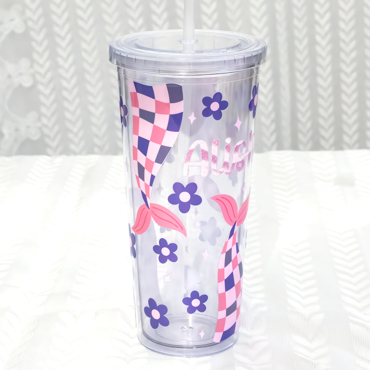 Flutter Check Mermaid – DIY UV DTF Cup & Tumbler Wrap – 12.7 × 24.7 cm
