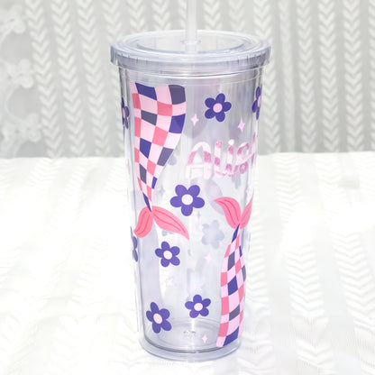 Flutter Check Mermaid – DIY UV DTF Cup & Tumbler Wrap – 12.7 × 24.7 cm