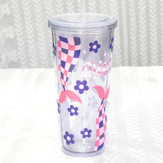 Flutter Check Mermaid – DIY UV DTF Cup & Tumbler Wrap – 12.7 × 24.7 cm