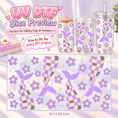 Flutter Check Mermaid – DIY UV DTF Cup & Tumbler Wrap – 12.7 × 24.7 cm