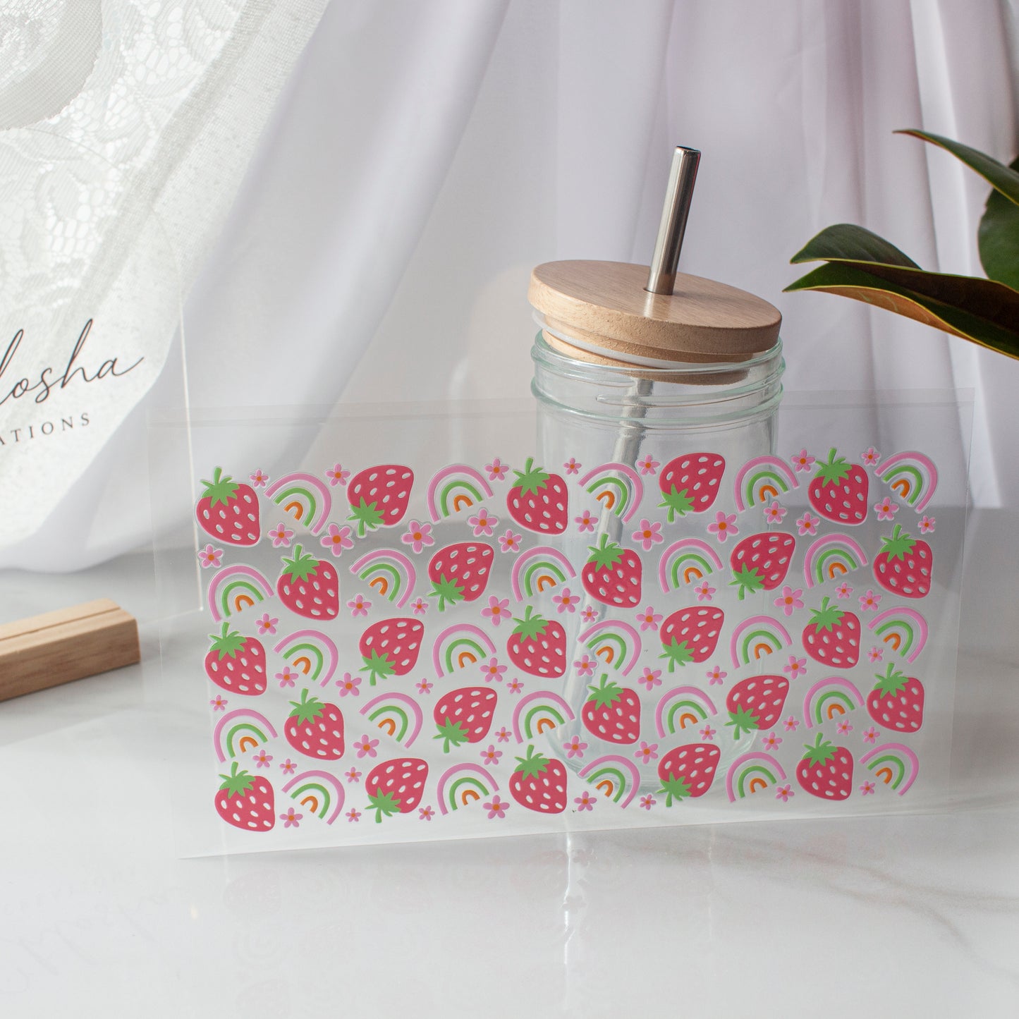 Strawberry Rainbow Garden – DIY UV DTF Decal Sheet – 24 × 10 cm / 24 × 13 cm