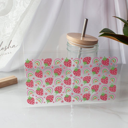 Strawberry Rainbow Garden – DIY UV DTF Decal Sheet – 24 × 10 cm / 24 × 13 cm