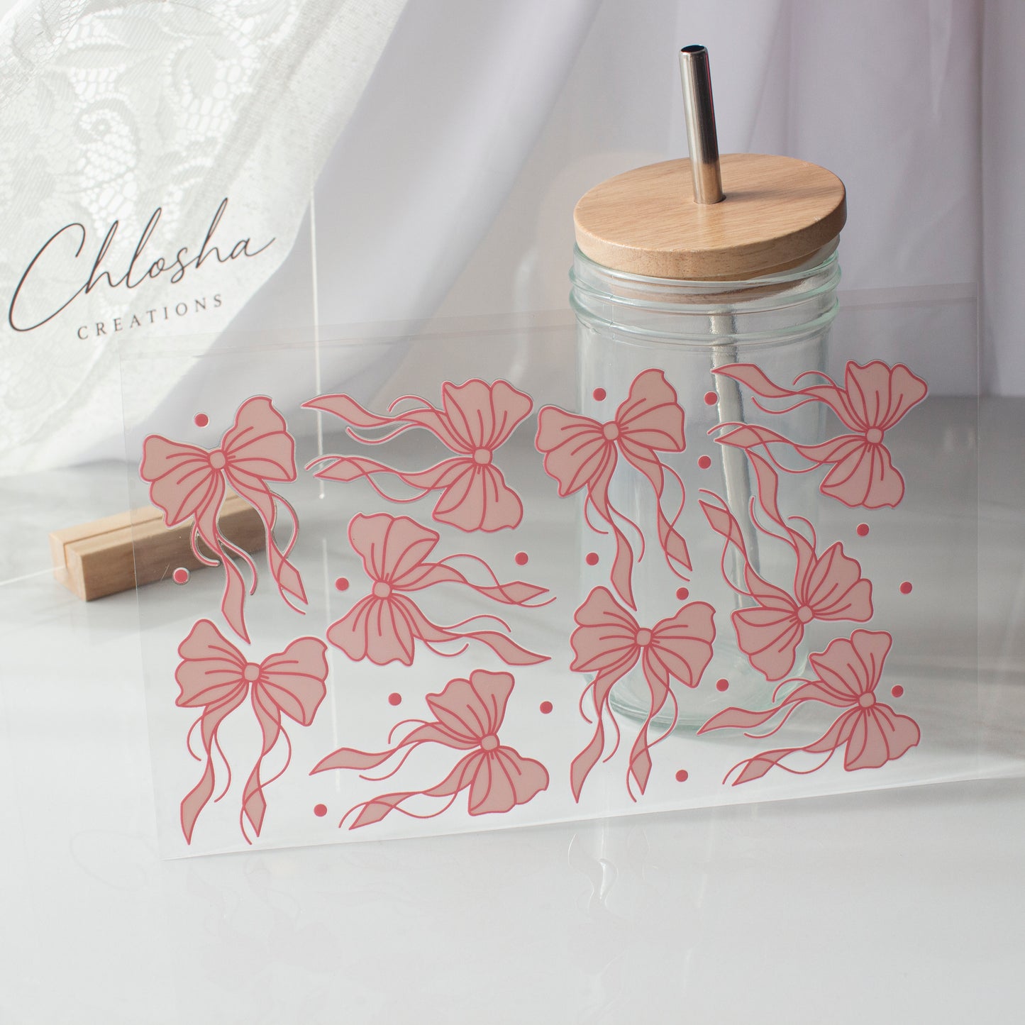 Flowy Pink Bows – DIY UV DTF Decal Sheet – 24 × 13.2 cm