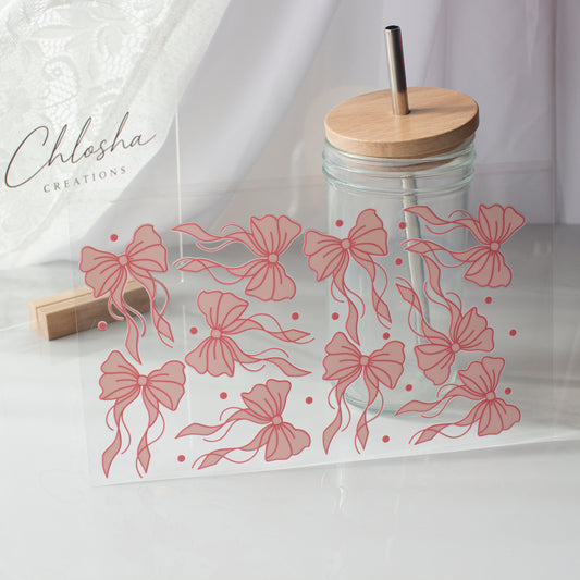 Flowy Pink Bows – DIY UV DTF Decal Sheet – 24 × 13.2 cm