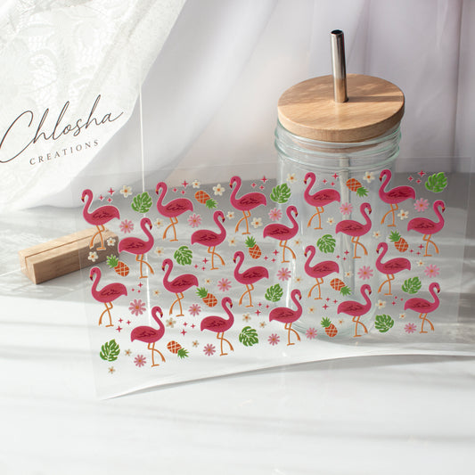 Tropical Flamingo Garden – DIY UV DTF Decal Sheet – 24 × 13 cm