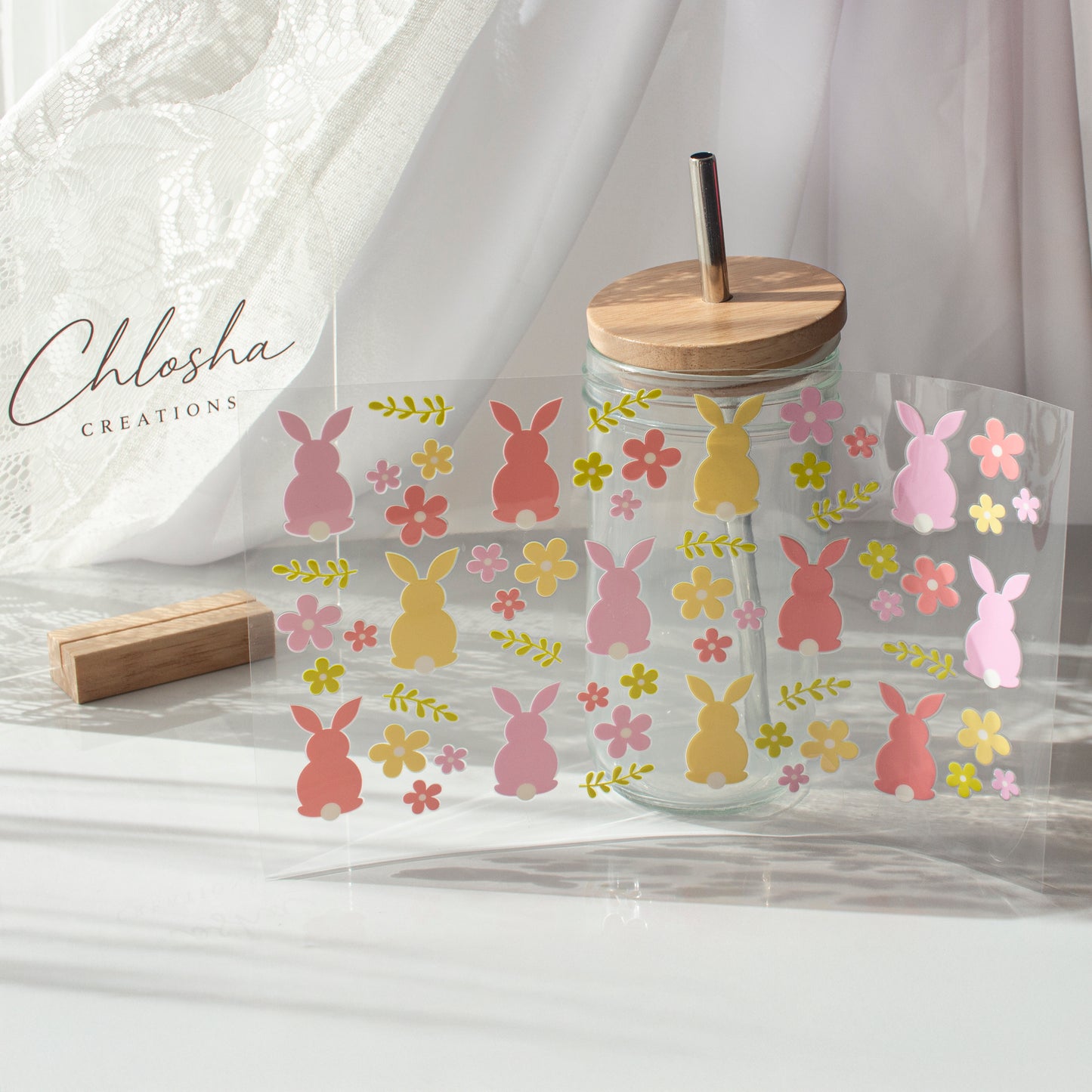 Pastel Bunny Garden – DIY UV DTF Decal Sheet – 14 × 24 cm