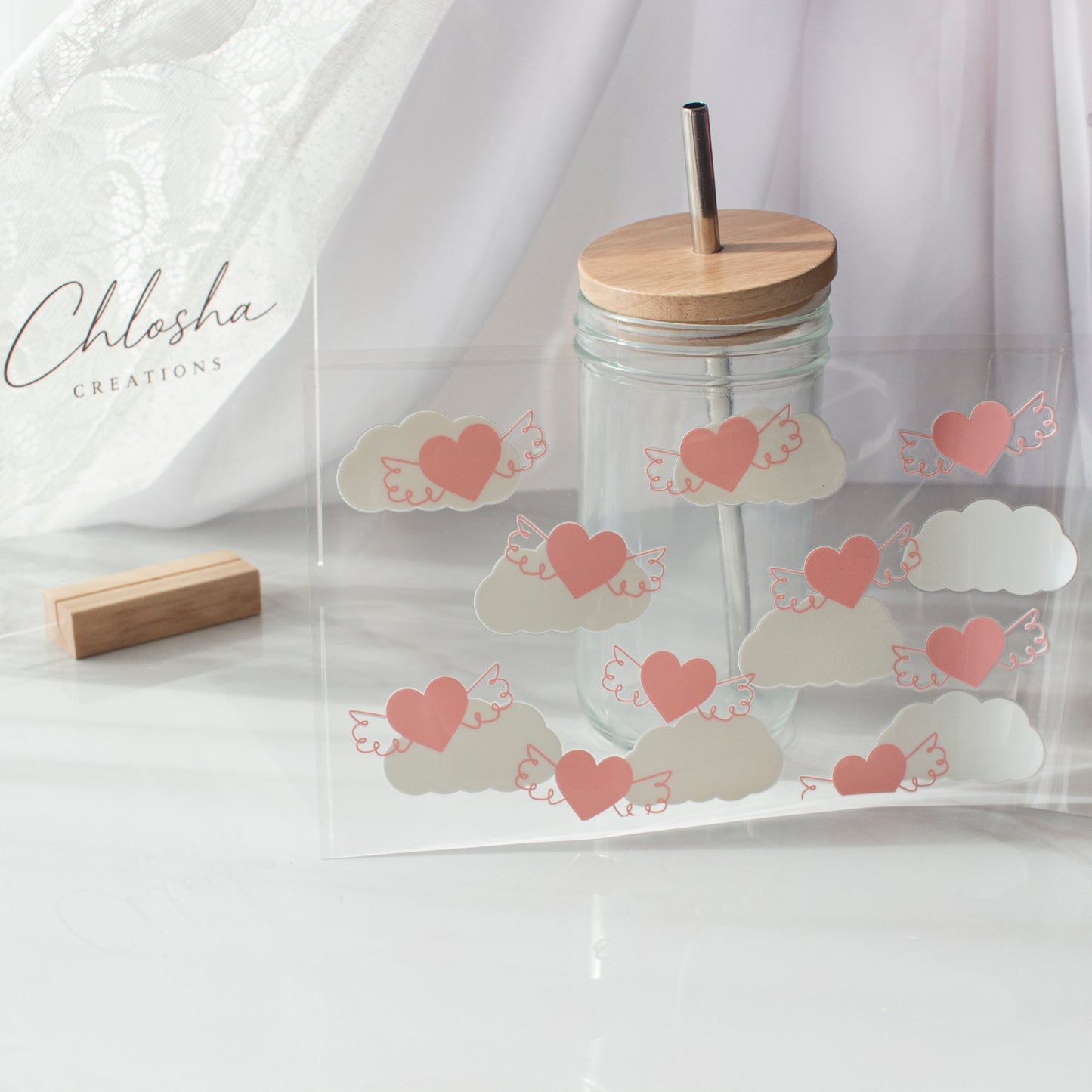 Angel Heart Clouds – DIY UV DTF Decal Sheet 240 × 132 mm