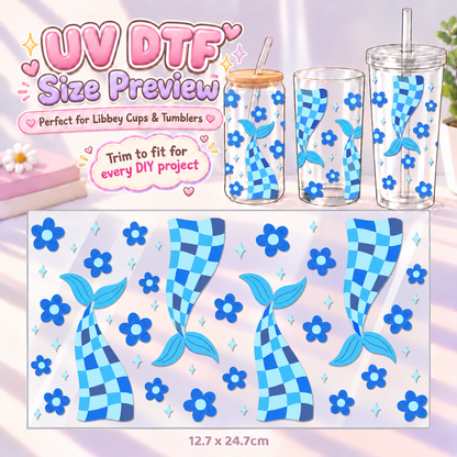Flutter Check Mermaid – DIY UV DTF Cup & Tumbler Wrap – 12.7 × 24.7 cm
