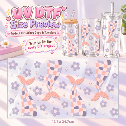 Flutter Check Mermaid – DIY UV DTF Cup & Tumbler Wrap – 12.7 × 24.7 cm