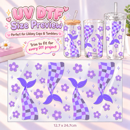 Flutter Check Mermaid – DIY UV DTF Cup & Tumbler Wrap – 12.7 × 24.7 cm