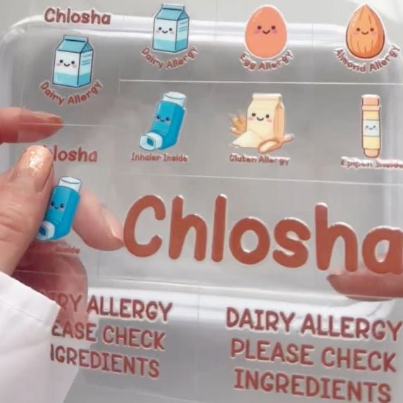 A1 allergy pack A - Brown Icon Text custom name labels for kids bottles lunchbox waterproof NZ - Chlosha creations