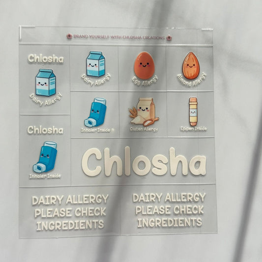 A1 allergy pack A - Cream Icon Text custom name labels for kids bottles lunchbox waterproof NZ - Chlosha creations