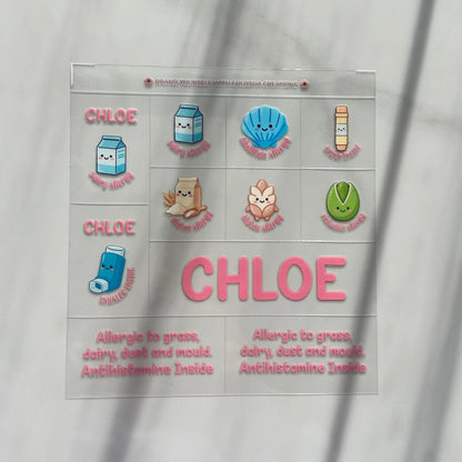 A1 allergy pack A - Pink Icon Text custom name labels for kids bottles lunchbox waterproof NZ - Chlosha creations