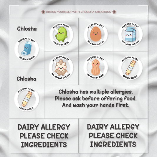 A1 Allergy Pack A - White Allergy Albert custom name labels for kids bottles lunchbox waterproof NZ - Chlosha creations