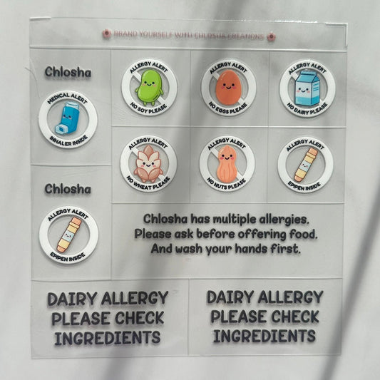 A1 Allergy Pack A - White Allergy Albert custom name labels for kids bottles lunchbox waterproof NZ - Chlosha creations