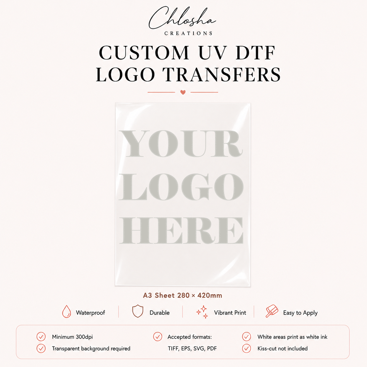 Custom UV DTF Logo Stickers — A3 Sheet