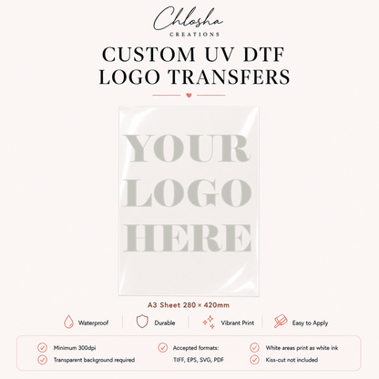 Custom UV DTF Logo Stickers — A3 Sheet