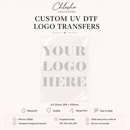 Custom UV DTF Logo Stickers — A3 Sheet