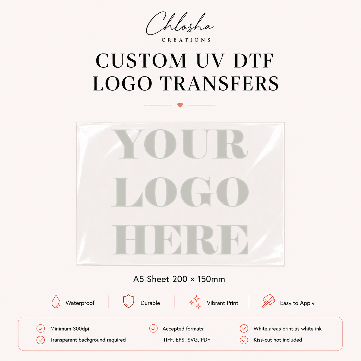 Custom UV DTF Logo Stickers — A5 Sheet