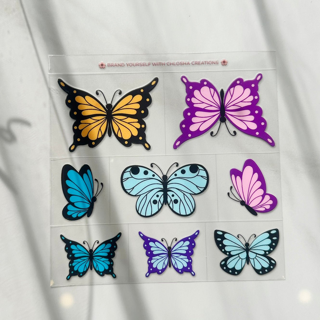 butterfly Pre-Cut UV DTF Decal Sheet · 140 × 140 mm custom name labels for kids bottles lunchbox waterproof NZ - Chlosha creations