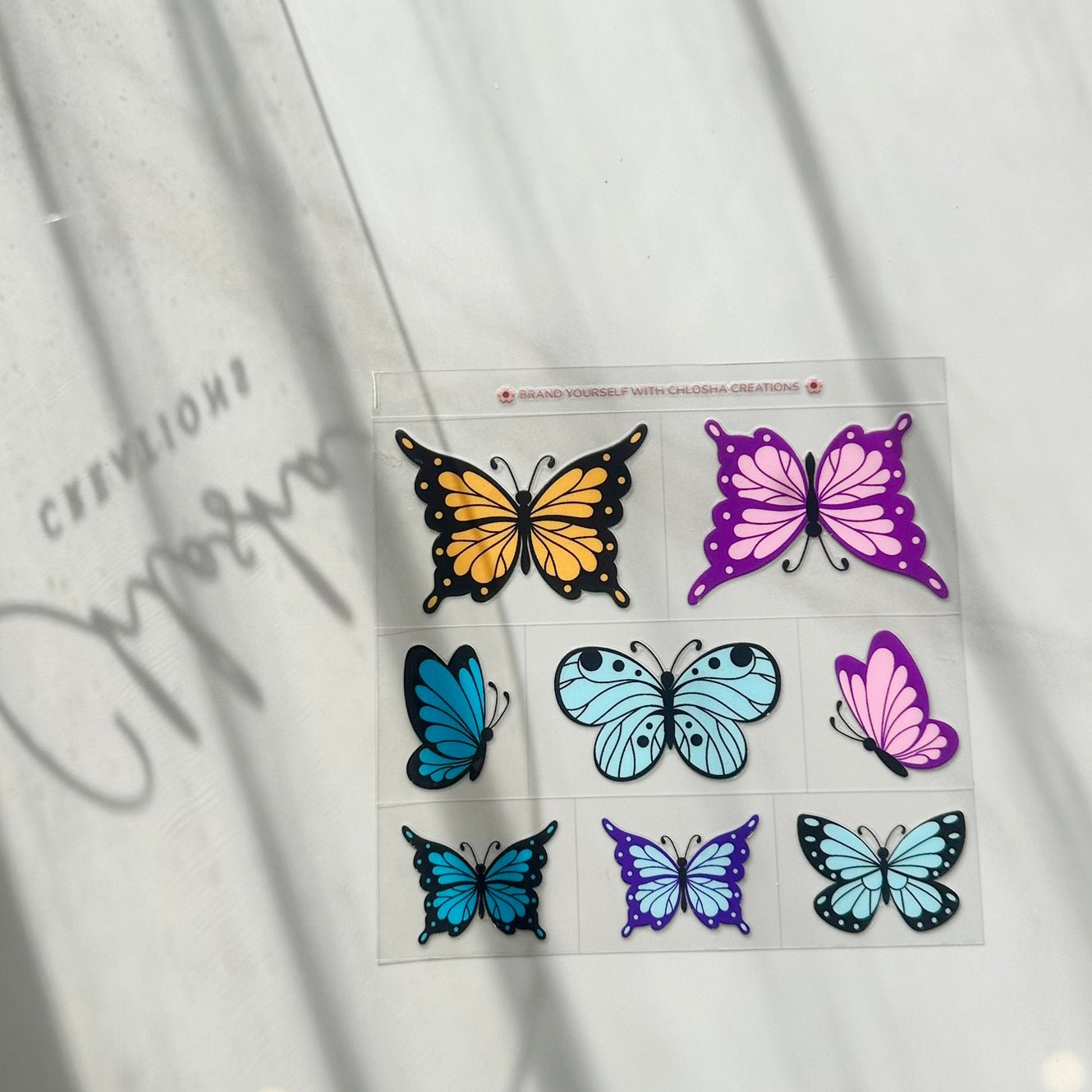 butterfly Pre-Cut UV DTF Decal Sheet · 140 × 140 mm custom name labels for kids bottles lunchbox waterproof NZ - Chlosha creations