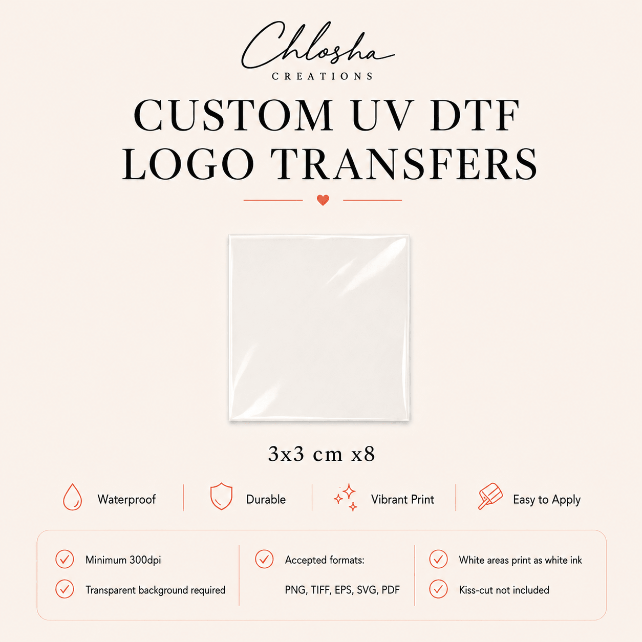 Custom UV DTF Logo Stickers — 3x3cm custom name labels for kids bottles lunchbox waterproof NZ - Chlosha creations