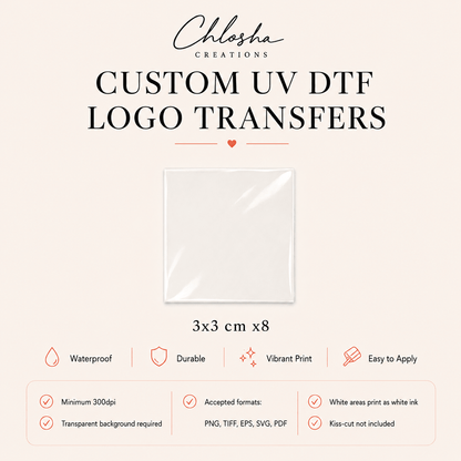 Custom UV DTF Logo Stickers — 3x3cm custom name labels for kids bottles lunchbox waterproof NZ - Chlosha creations