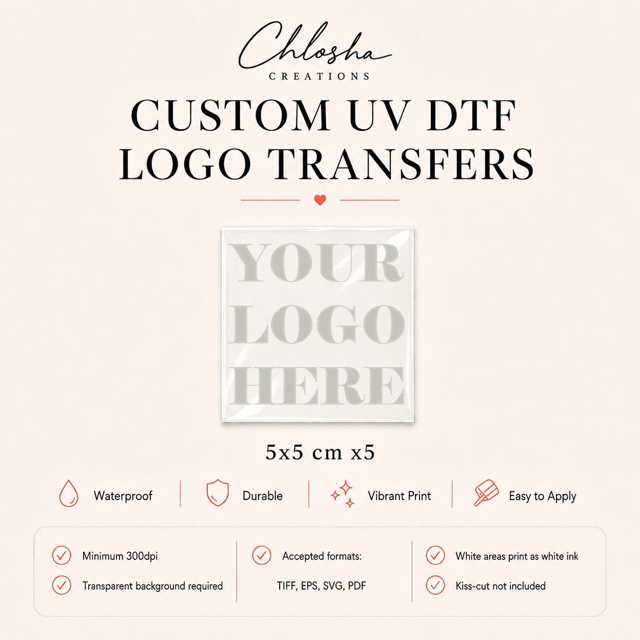 Custom UV DTF Logo Stickers — 5x5cm custom name labels for kids bottles lunchbox waterproof NZ - Chlosha creations