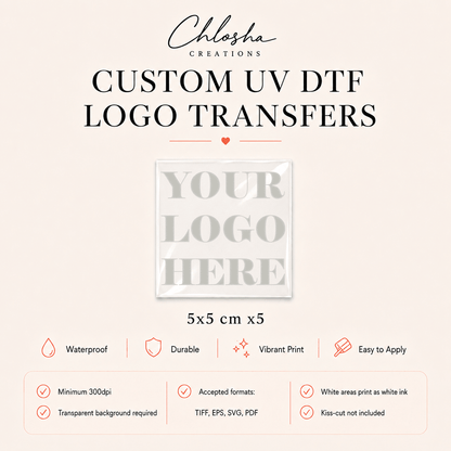 Custom UV DTF Logo Stickers — 5x5cm custom name labels for kids bottles lunchbox waterproof NZ - Chlosha creations