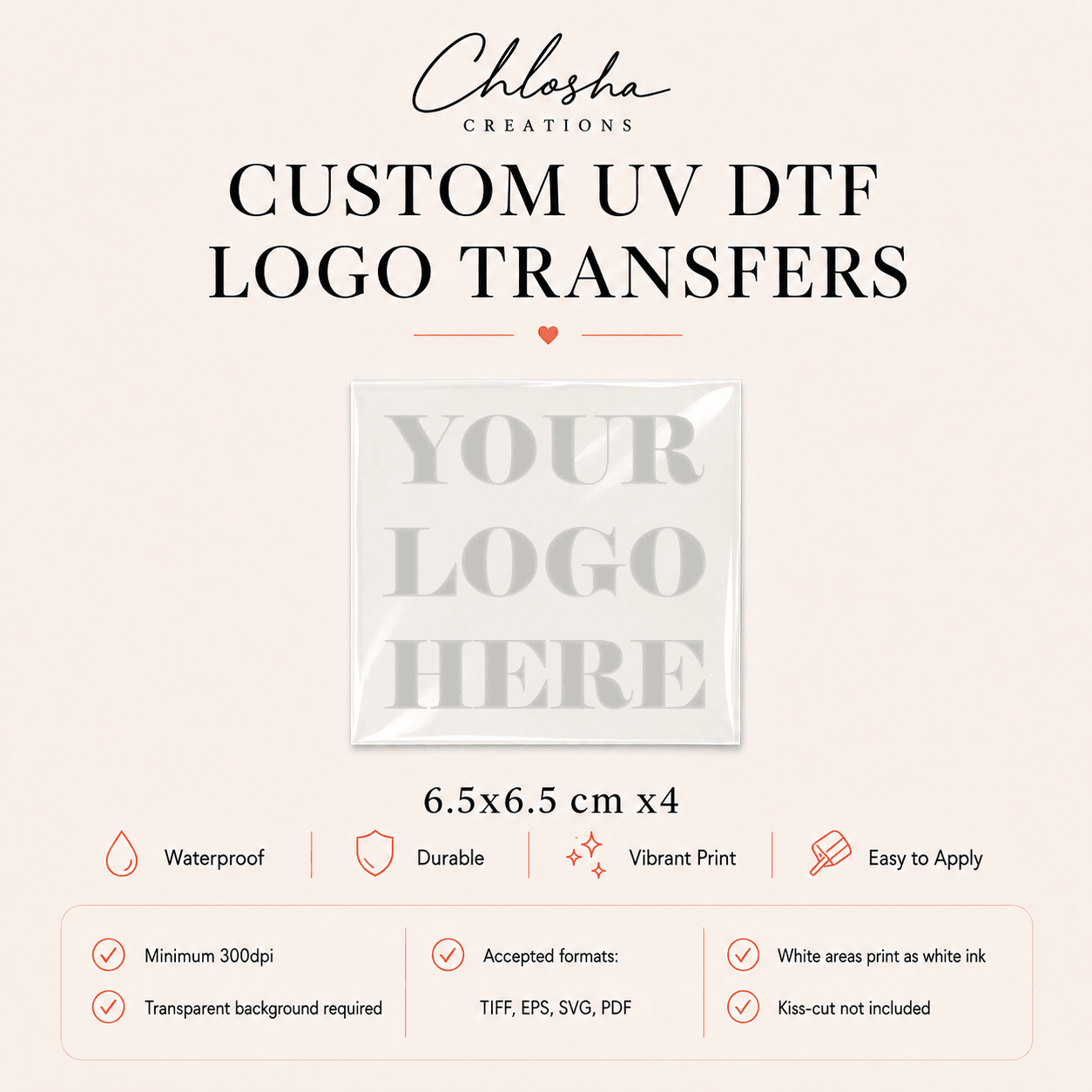 Custom UV DTF Logo Stickers — 6.5x6.5cm custom name labels for kids bottles lunchbox waterproof NZ - Chlosha creations