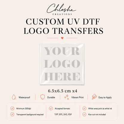 Custom UV DTF Logo Stickers — 6.5x6.5cm custom name labels for kids bottles lunchbox waterproof NZ - Chlosha creations