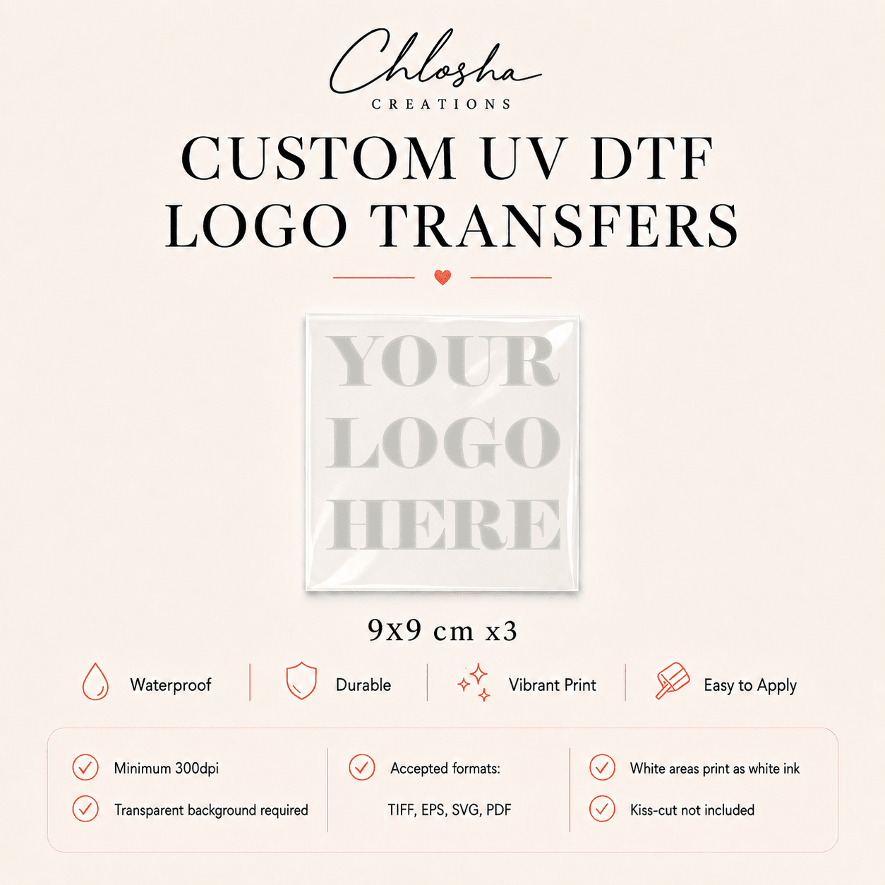 Custom UV DTF Logo Stickers — 9x9cm custom name labels for kids bottles lunchbox waterproof NZ - Chlosha creations