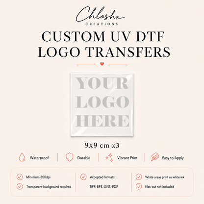 Custom UV DTF Logo Stickers — 9x9cm custom name labels for kids bottles lunchbox waterproof NZ - Chlosha creations