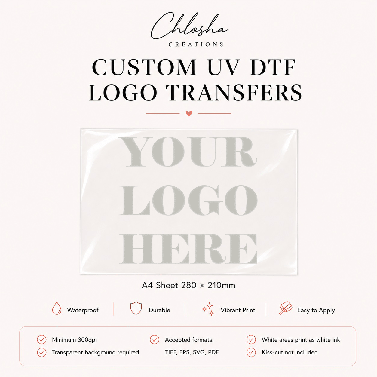 Custom UV DTF Logo Stickers — A4 Sheet custom name labels for kids bottles lunchbox waterproof NZ - Chlosha creations