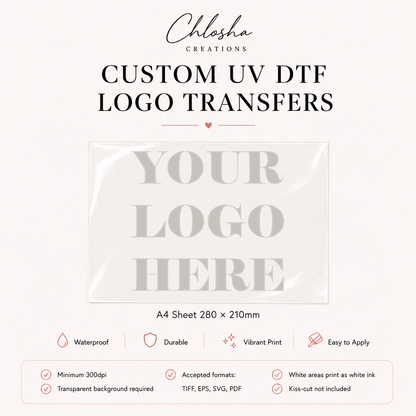 Custom UV DTF Logo Stickers — A4 Sheet custom name labels for kids bottles lunchbox waterproof NZ - Chlosha creations