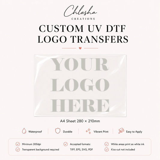 Custom UV DTF Logo Stickers — A4 Sheet custom name labels for kids bottles lunchbox waterproof NZ - Chlosha creations