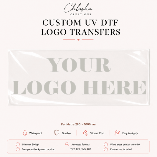 Custom UV DTF Logo Stickers — Per Metre custom name labels for kids bottles lunchbox waterproof NZ - Chlosha creations