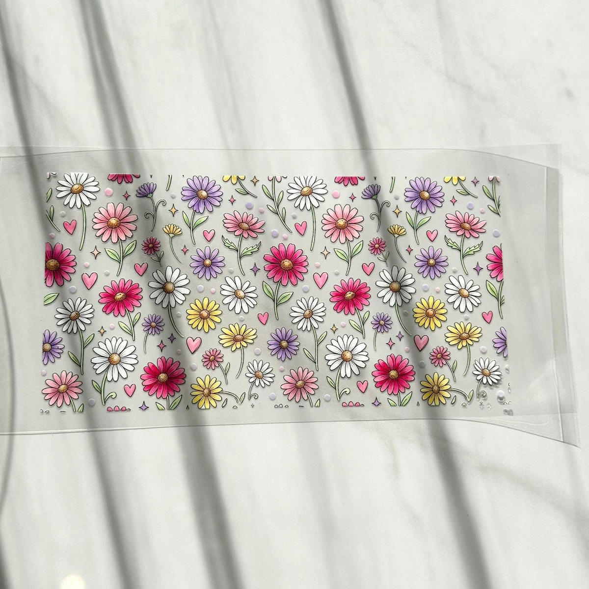 Daisy Garden 16oz UV DTF Cup Wrap · 250 × 140 mm custom name labels for kids bottles lunchbox waterproof NZ - Chlosha creations