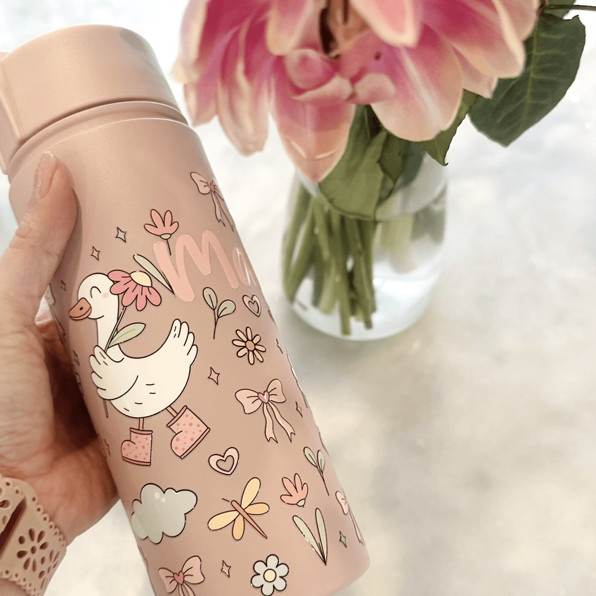 Darling Duck 16oz UV DTF Cup Wrap · 250 × 140 mm custom name labels for kids bottles lunchbox waterproof NZ - Chlosha creations