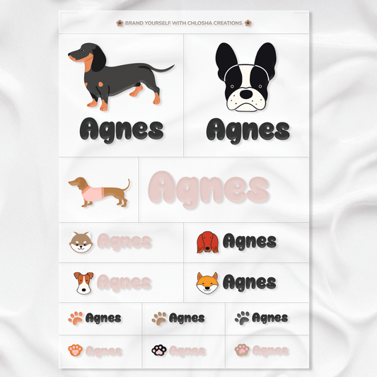 Doggy Club Icon + Name Pack custom name labels for kids bottles lunchbox waterproof NZ - Chlosha creations